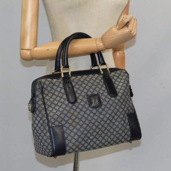CELINE Macadam Canvas Boston Bag Navy Gold Auth - Picture 1 of 15
